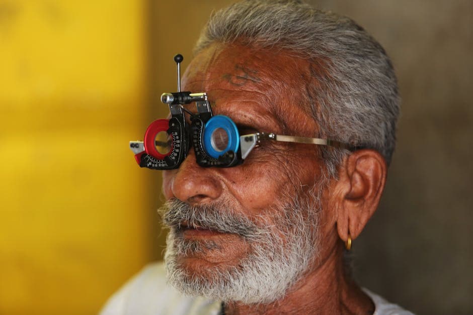 An elderly person undergoing an eye examination at an ophthalmology clinic