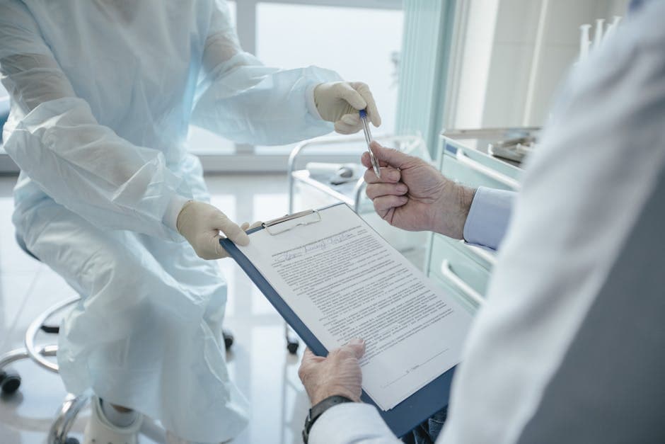 Elderly patient being discharged from hospital with discharge documents