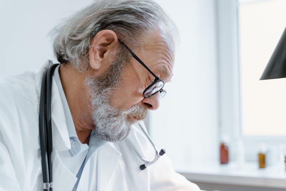 An elderly patient consulting with an endocrinologist about thyroid health