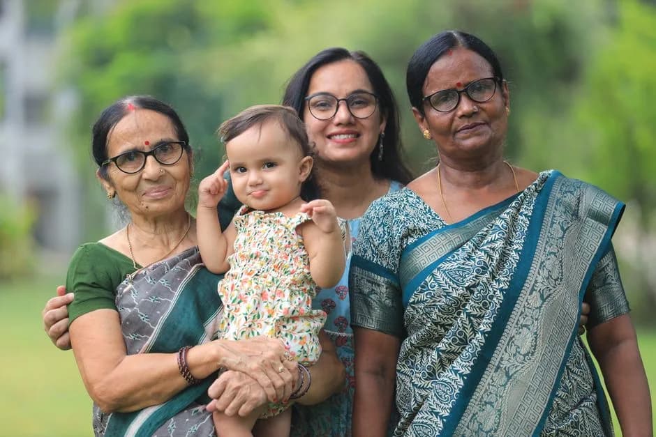 Four-generation Indian family portrait together