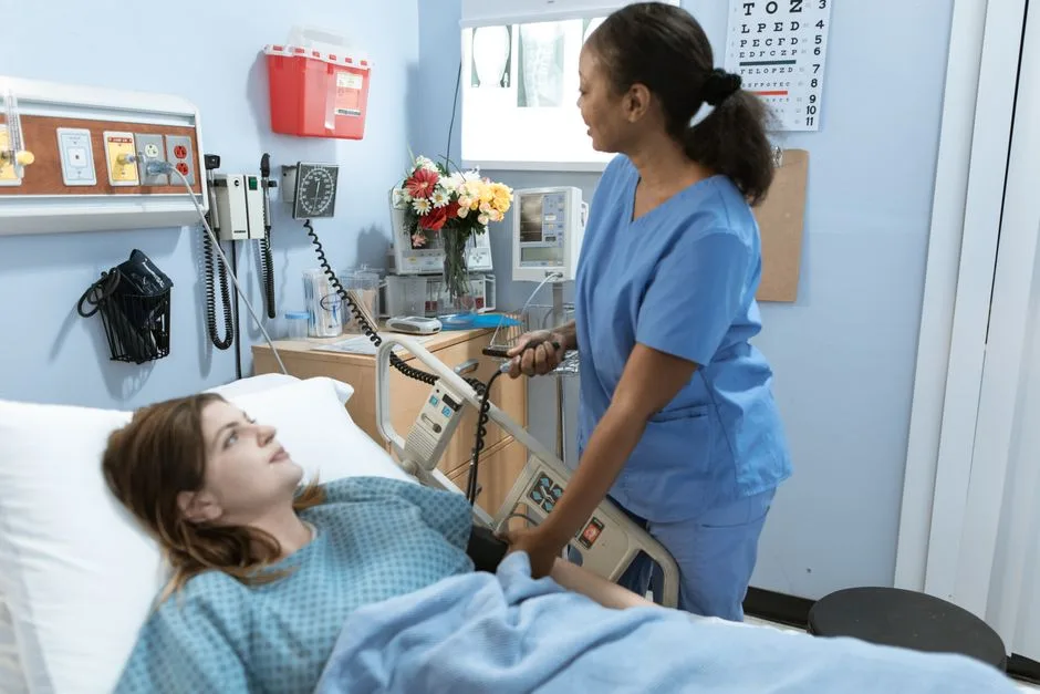 Companion helping a bedridden hospital patient
