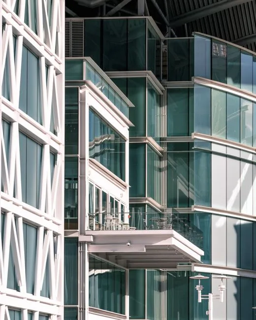 Modern glass hospital building exterior