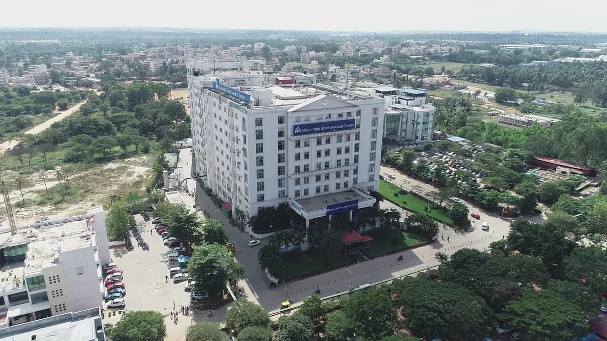 Aerial view of Mazumdar Shaw Medical Center at Narayana Health City Bangalore